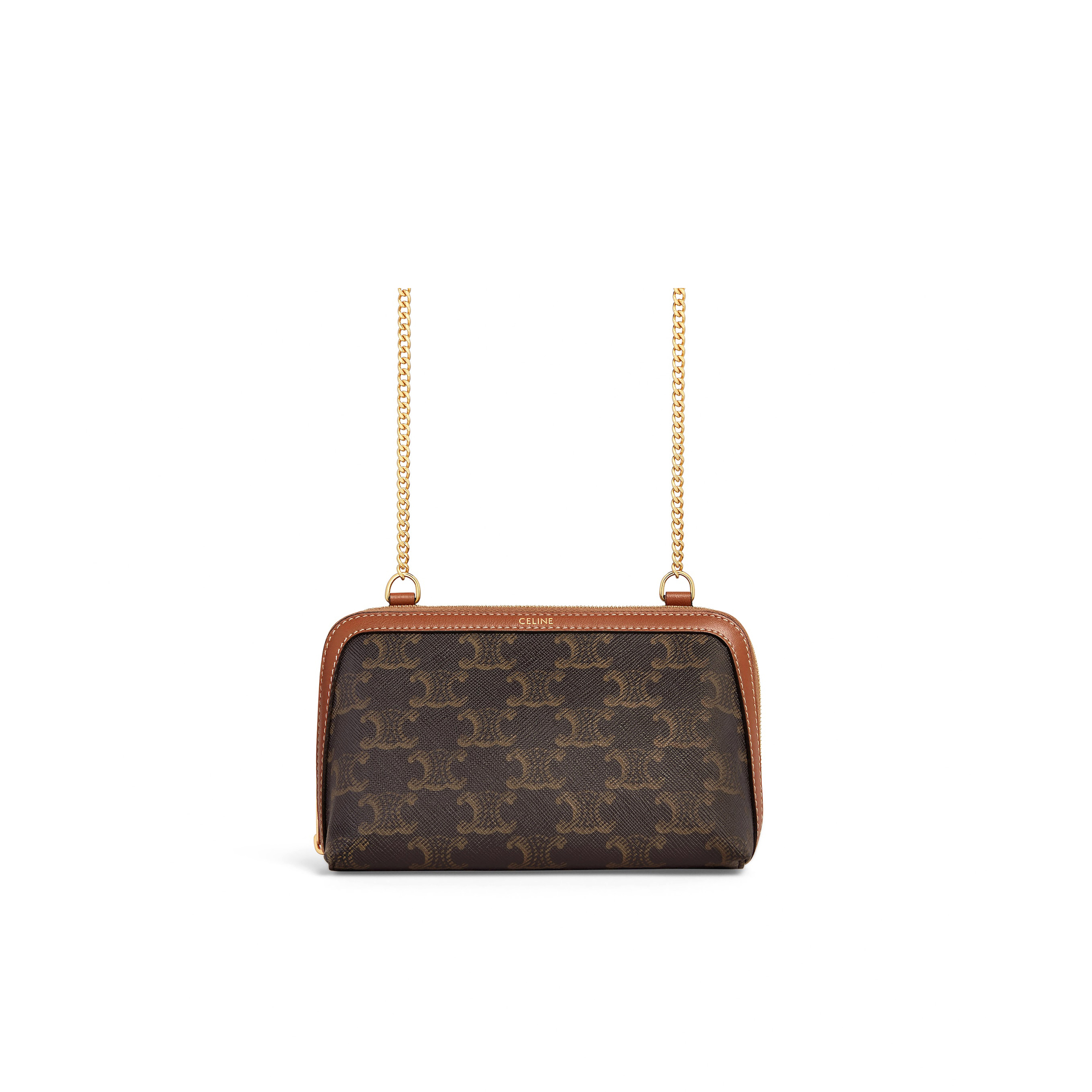 CELINE CLUTCH ON CHAIN CUIR TRIOMPHE IN TRIOMPHE CANVAS AND LAMBSKIN 10E382CBX.04LU (16*11*8cm)